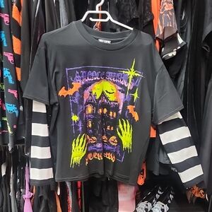 Hot Topic Black Halloween Long Sleve Tee with Vibrant Graphic